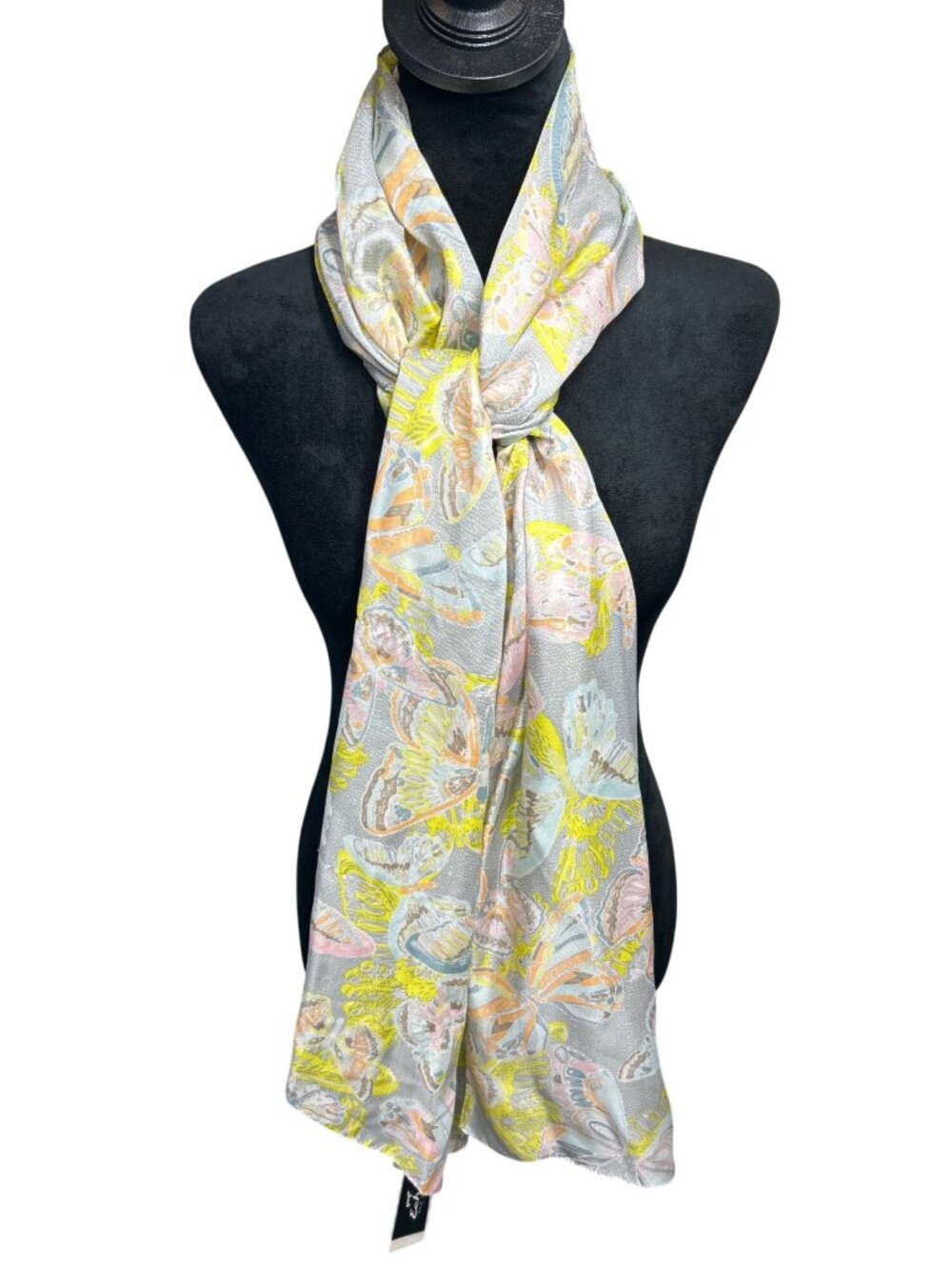 NWT Echo 100% Silk Scarf Wrap Butterfly Print Pastel Lightweight Long Elegant